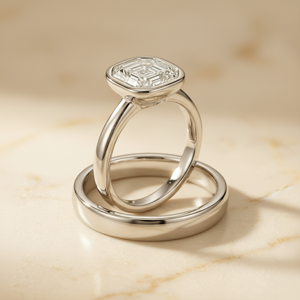 The Agnes Matching Wedding Band, Asscher in Platinum | RockHer