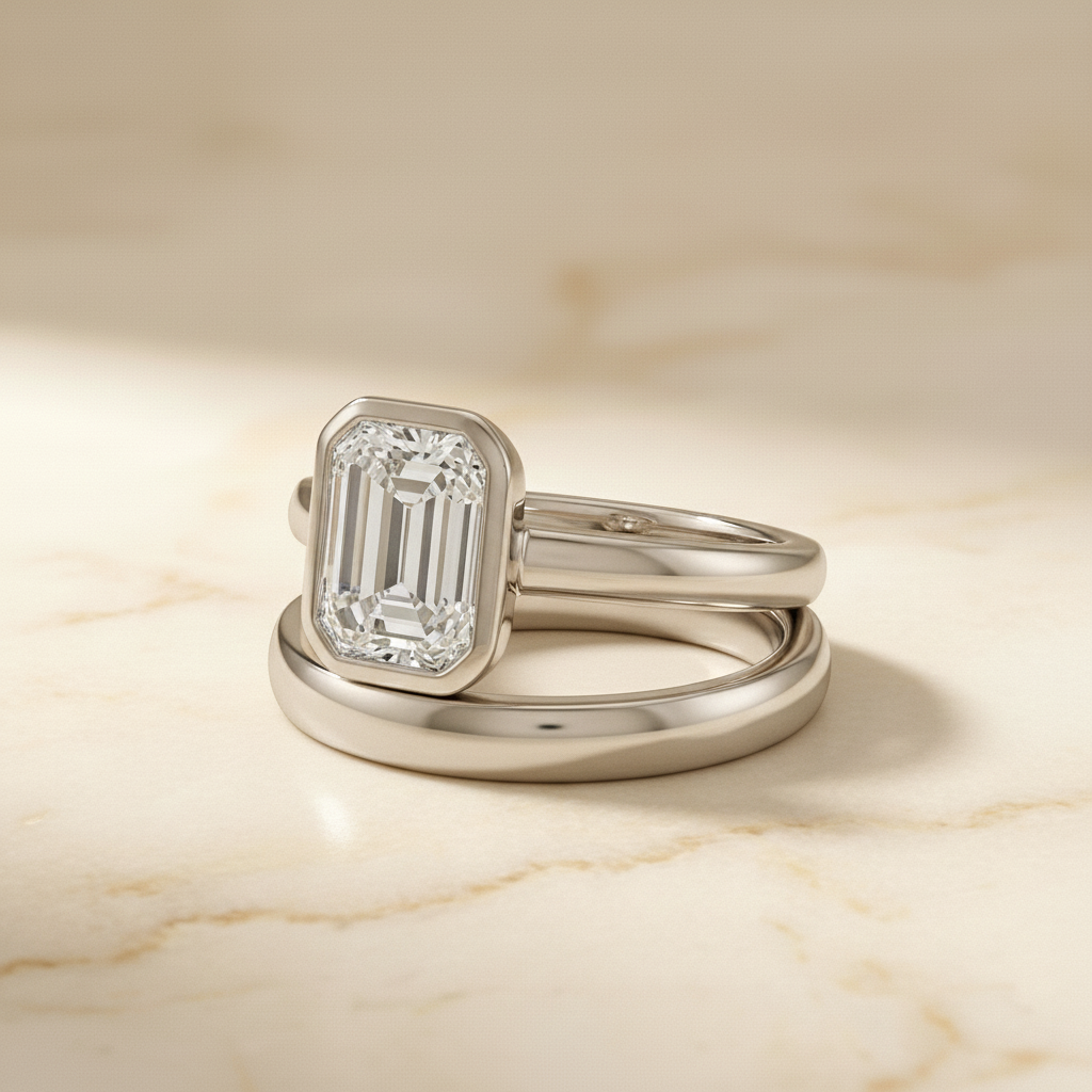 The Agnes Matching Wedding Band, Emerald in Platinum | RockHer