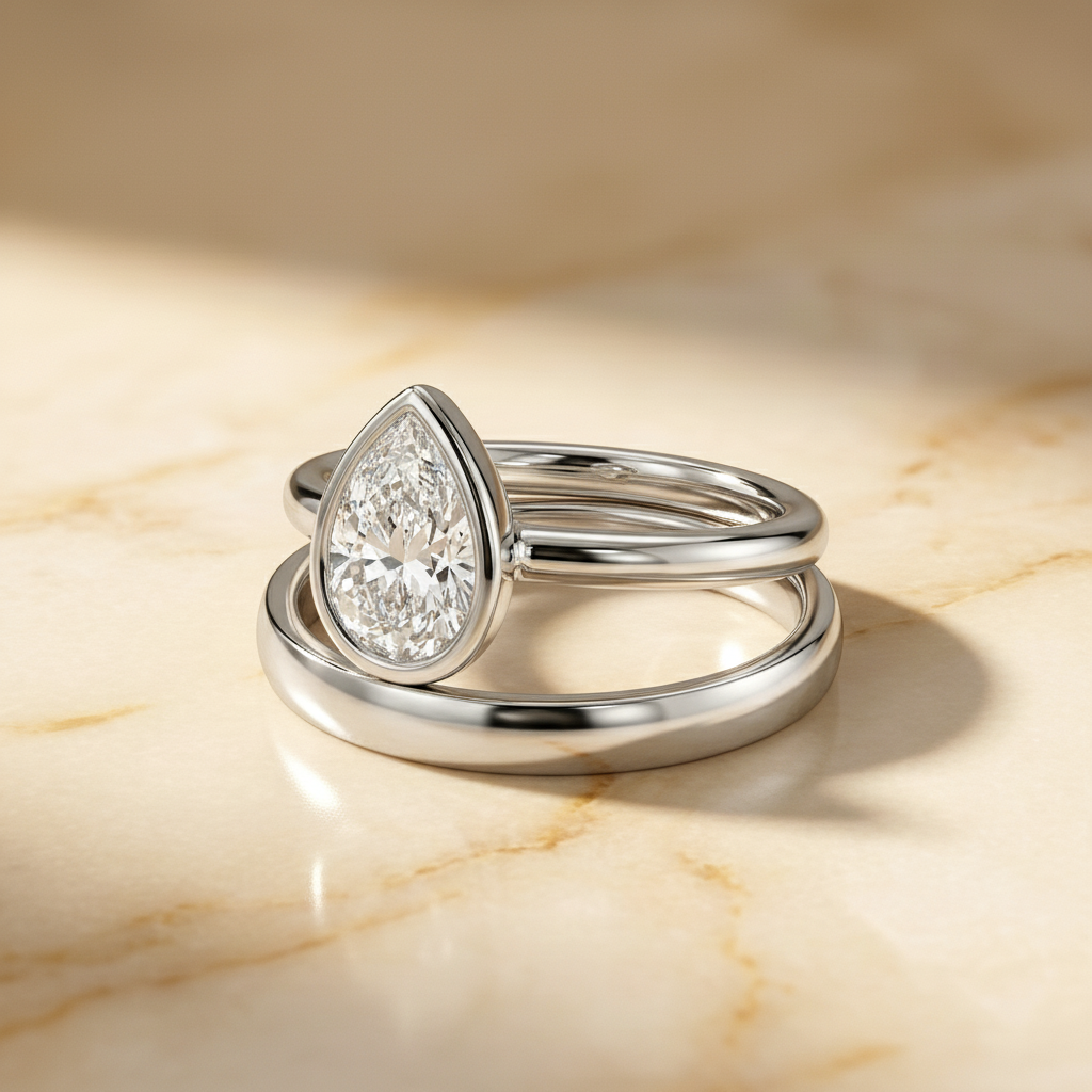 The Agnes Matching Wedding Band, Pear in Platinum | RockHer