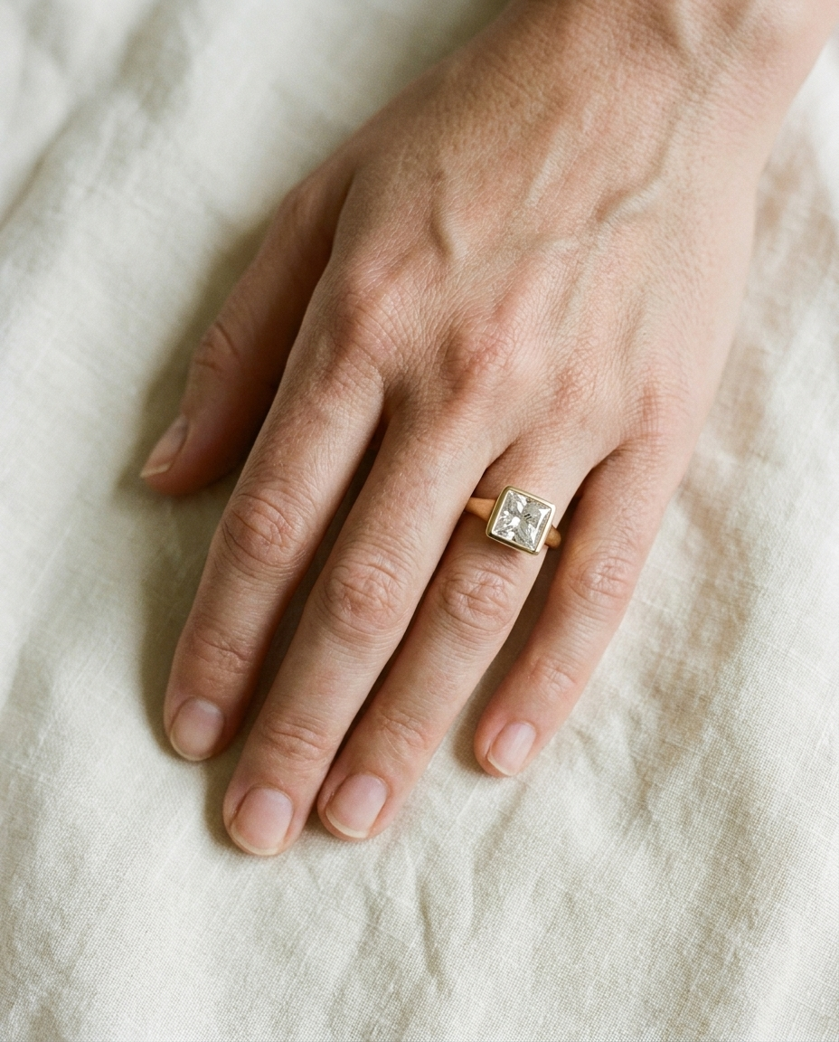 The Agnes Select Bezel Solitaire Engagement Ring with Lab Diamond in 18K Yellow Gold - view 5