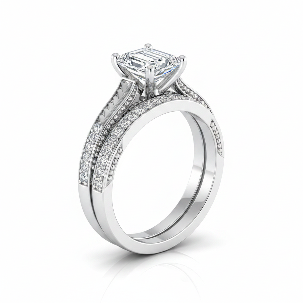The Aida Matching Wedding Band, Emerald in 18K White Gold