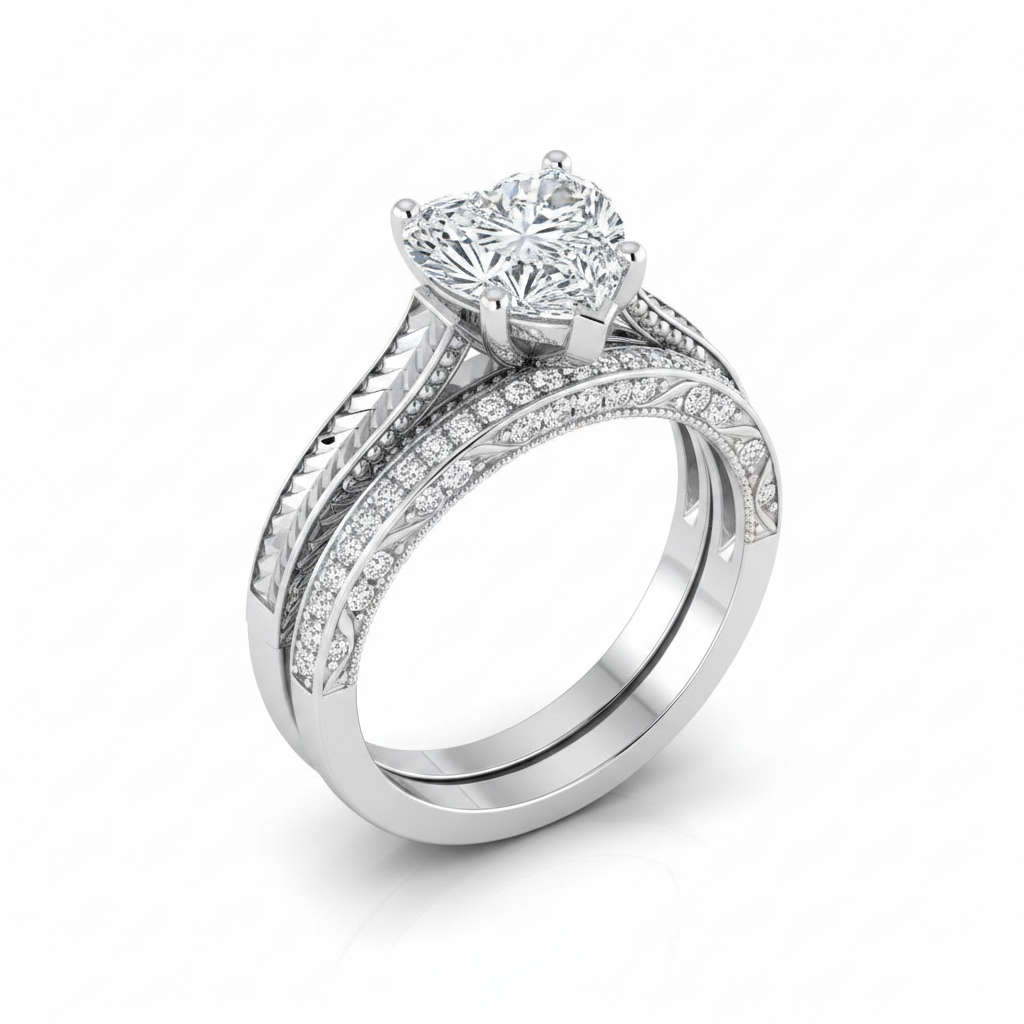 The Aida Matching Wedding Band, Heart in Platinum