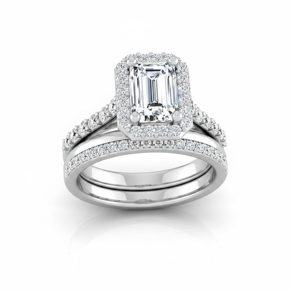 The Alicia Matching Wedding Band, Emerald in Platinum