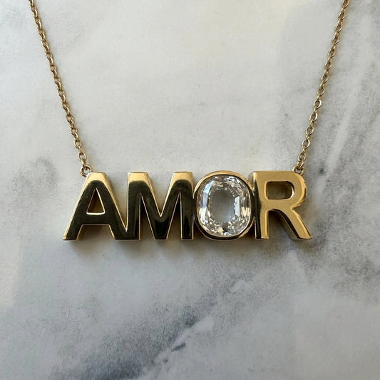 AMOR lab-grown diamond letter necklace in 14K Yellow Gold