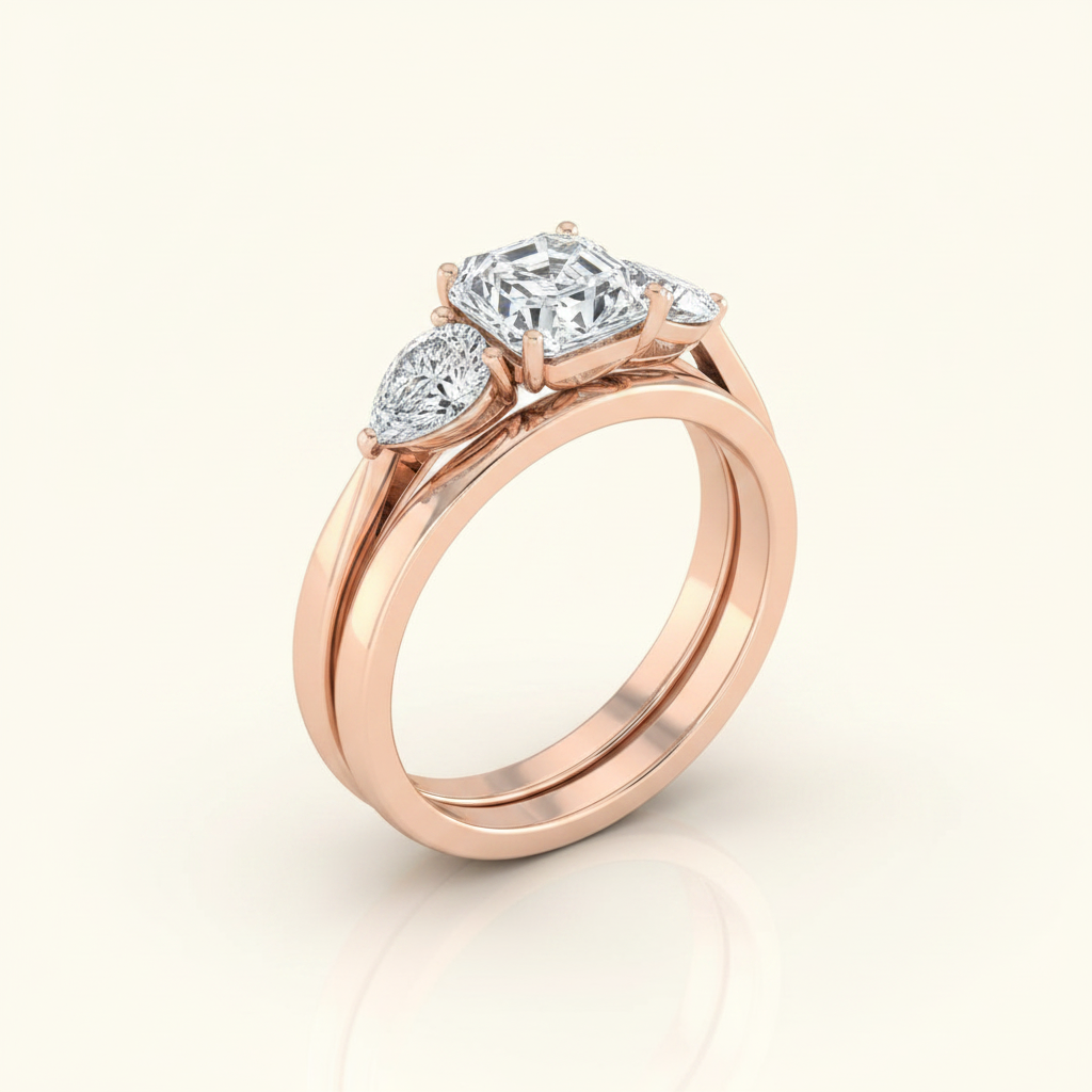 The Angelica Matching Wedding Band, Asscher in 14K Rose Gold