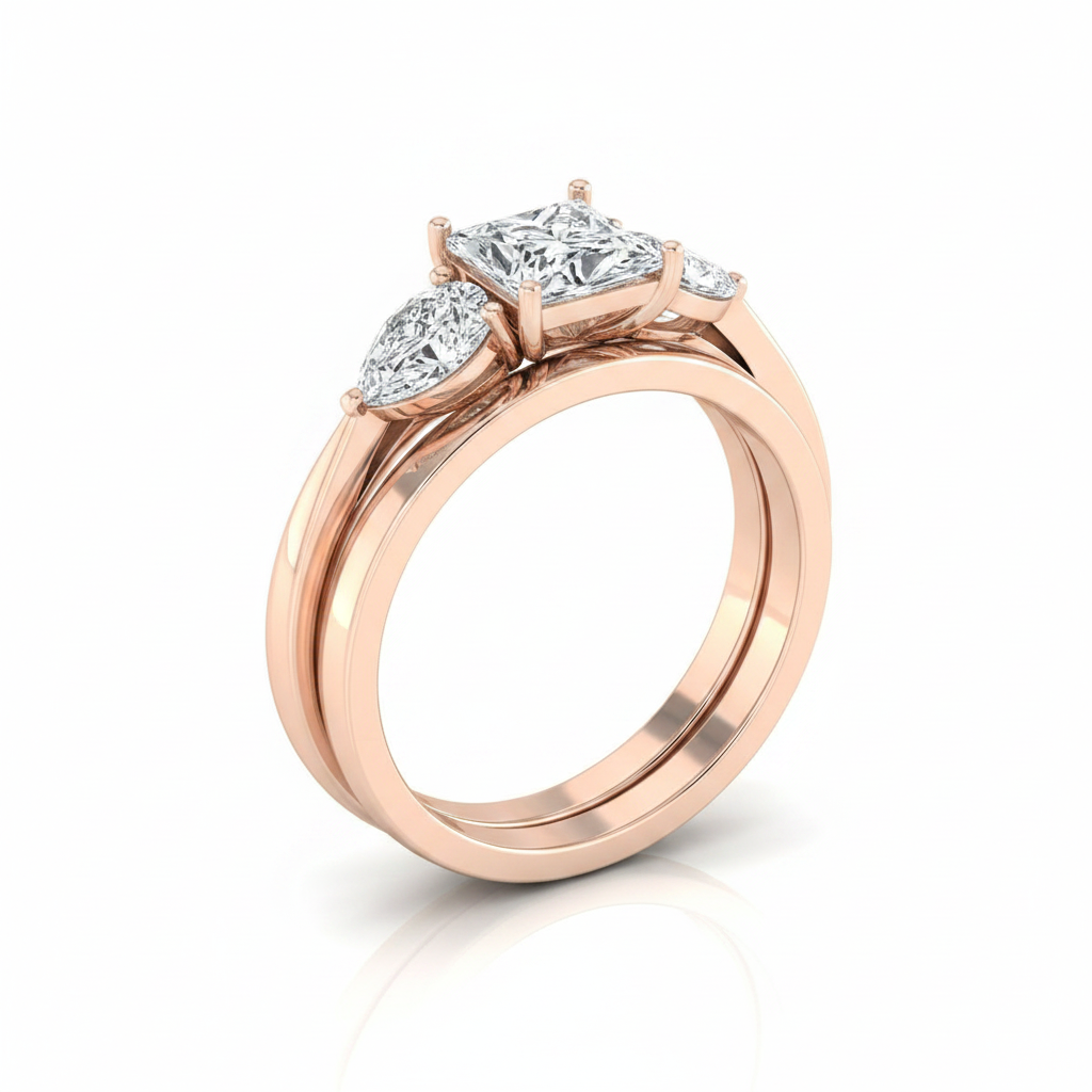 The Angelica Matching Wedding Band, Princess in 14K Rose Gold