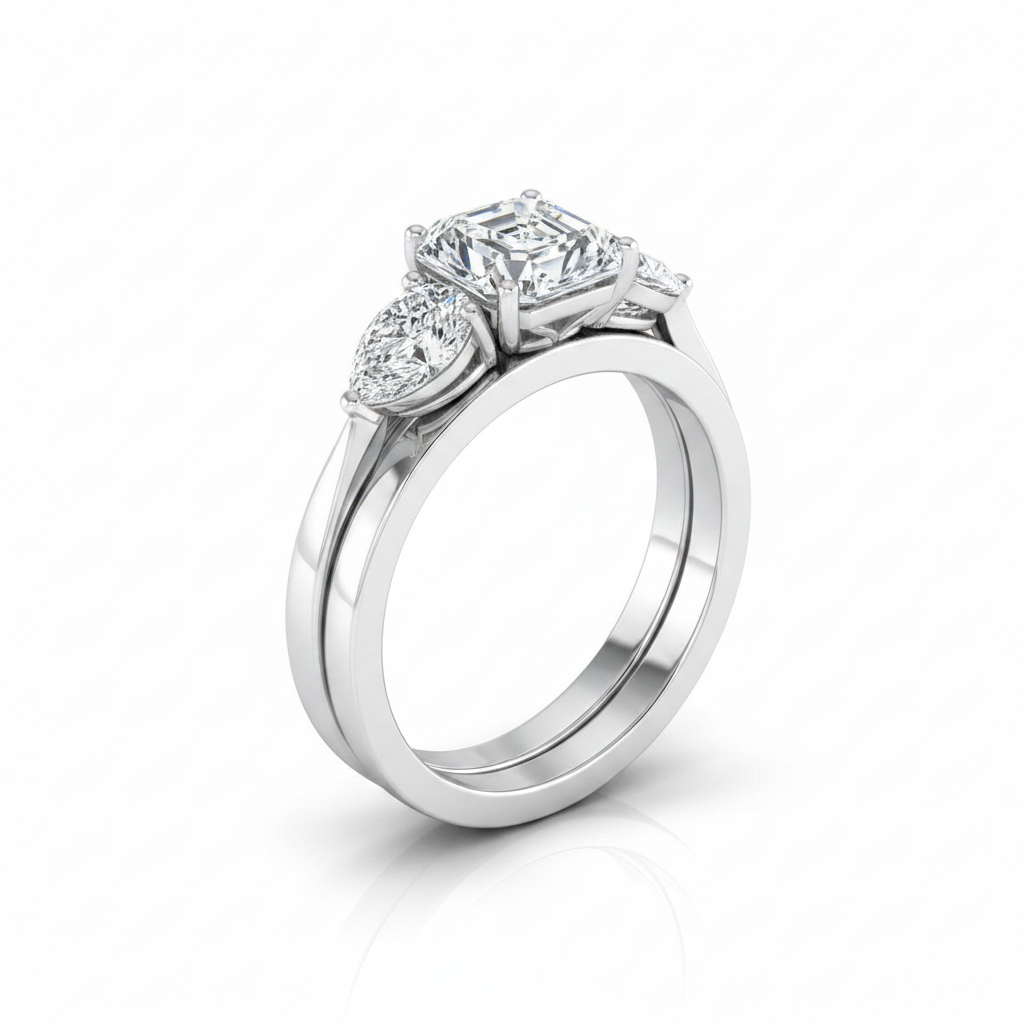 The Angelica Matching Wedding Band, Asscher in 18K White Gold