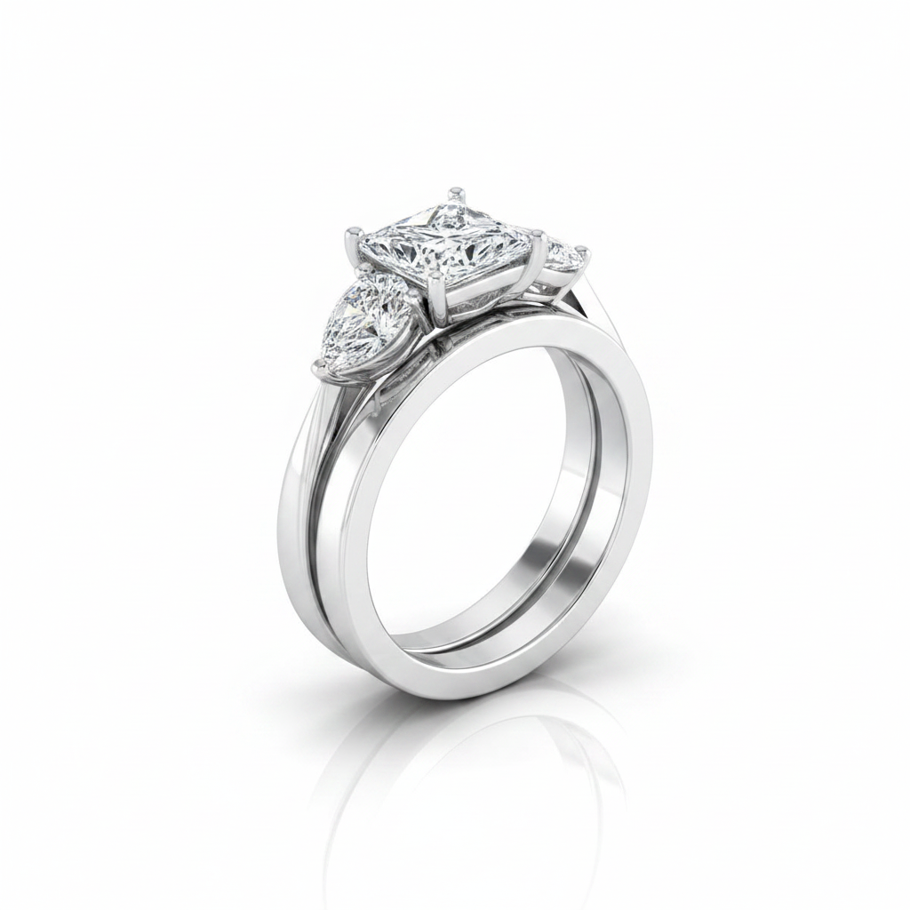 The Angelica Matching Wedding Band, Princess in 18K White Gold