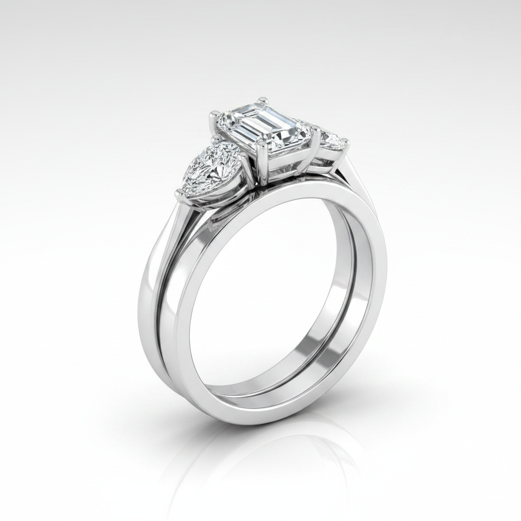 The Angelica Matching Wedding Band, Emerald in Platinum