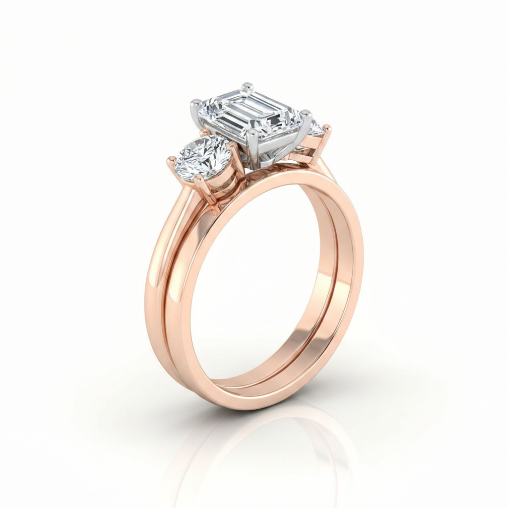 The Anita Matching Wedding Band, Emerald in 14K Rose Gold | RockHer