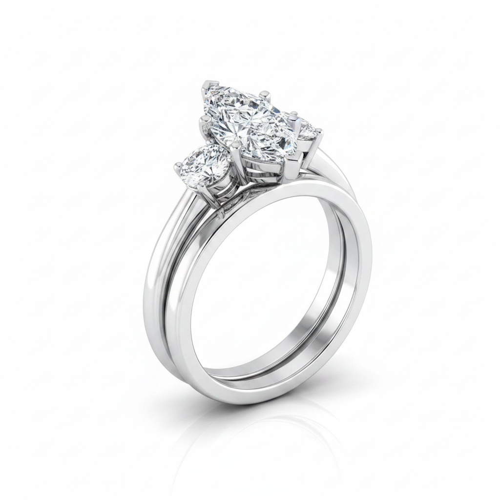 The Anita Matching Wedding Band, Marquise in 18K White Gold | RockHer