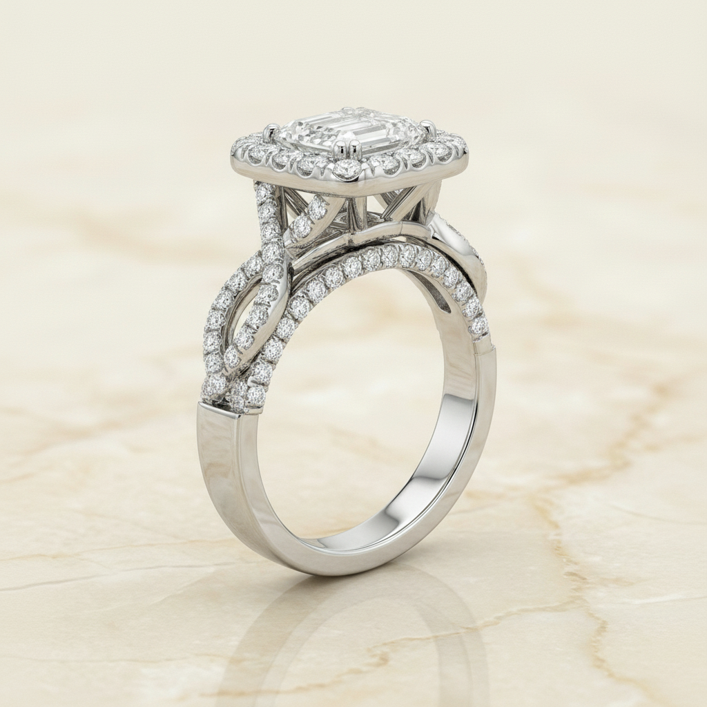 The Annie Matching Wedding Band, Emerald in 18K White Gold