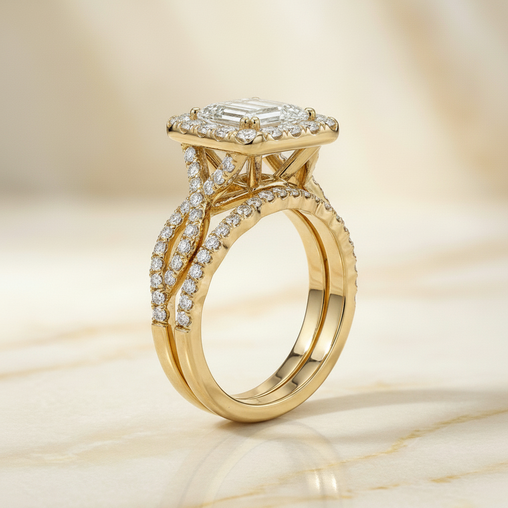 The Annie Matching Wedding Band, Emerald in 18K Yellow Gold