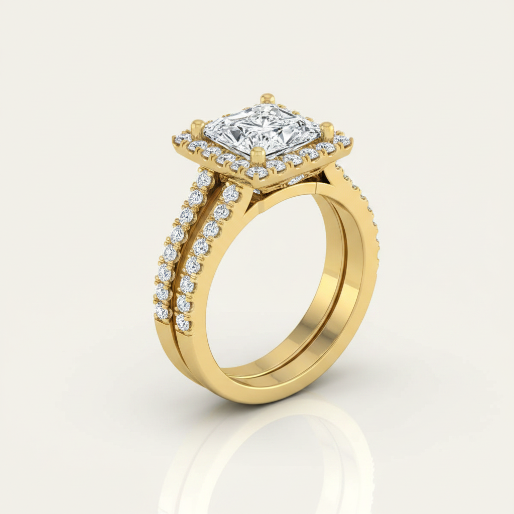 The Aretha Matching Wedding Band, Princess in 18K Yellow Gold