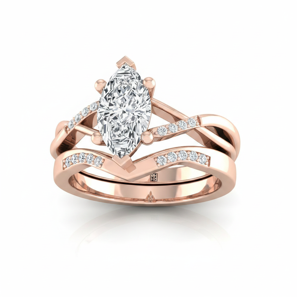 The Athena Matching Wedding Band, Marquise in 14K Rose Gold