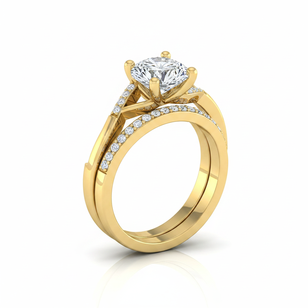 The Athena Matching Wedding Band, Round in 18K Yellow Gold