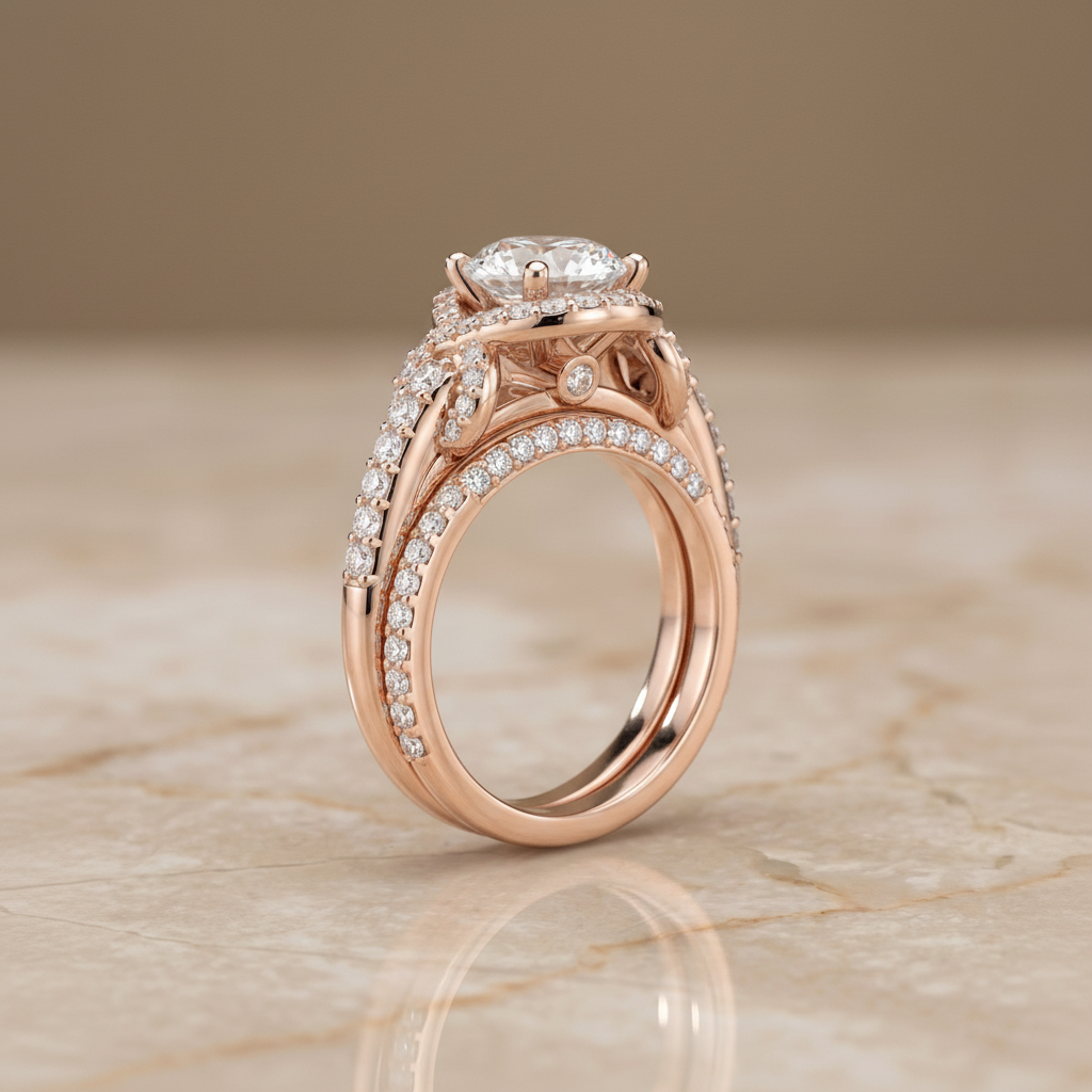 The Bess Matching Wedding Band, Round in 14K Rose Gold