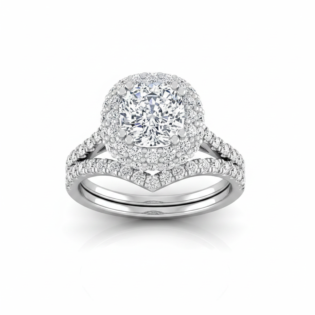 The Betty Matching Wedding Band, Cushion in Platinum