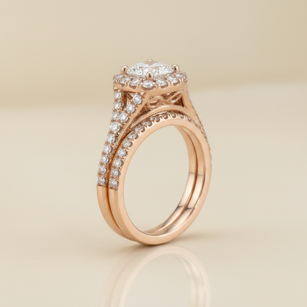 The Billie Matching Wedding Band, Cushion in 14K Rose Gold