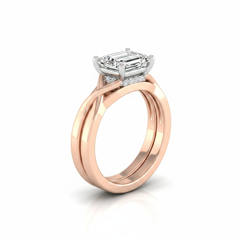 The Blondie Matching Wedding Band, Emerald in 14K Rose Gold