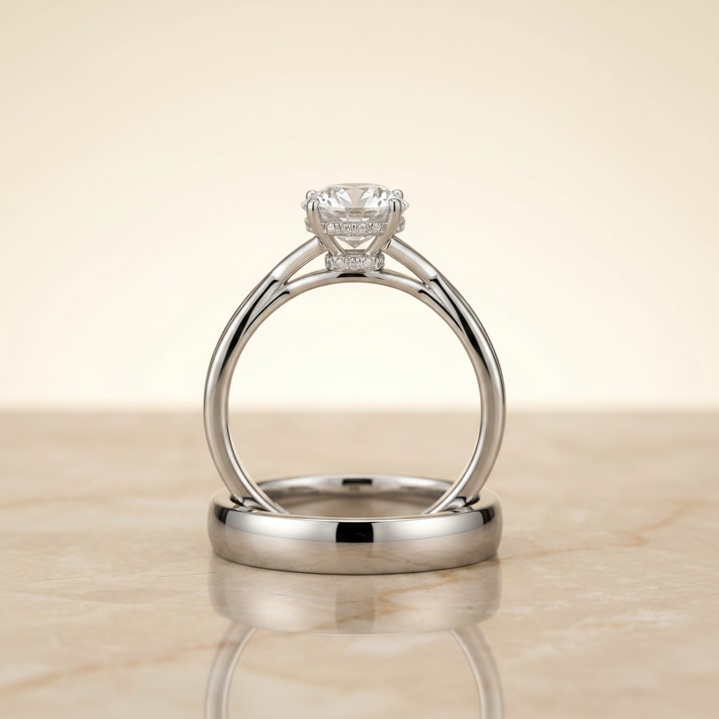 The Blondie Matching Wedding Band, Round in 18K White Gold