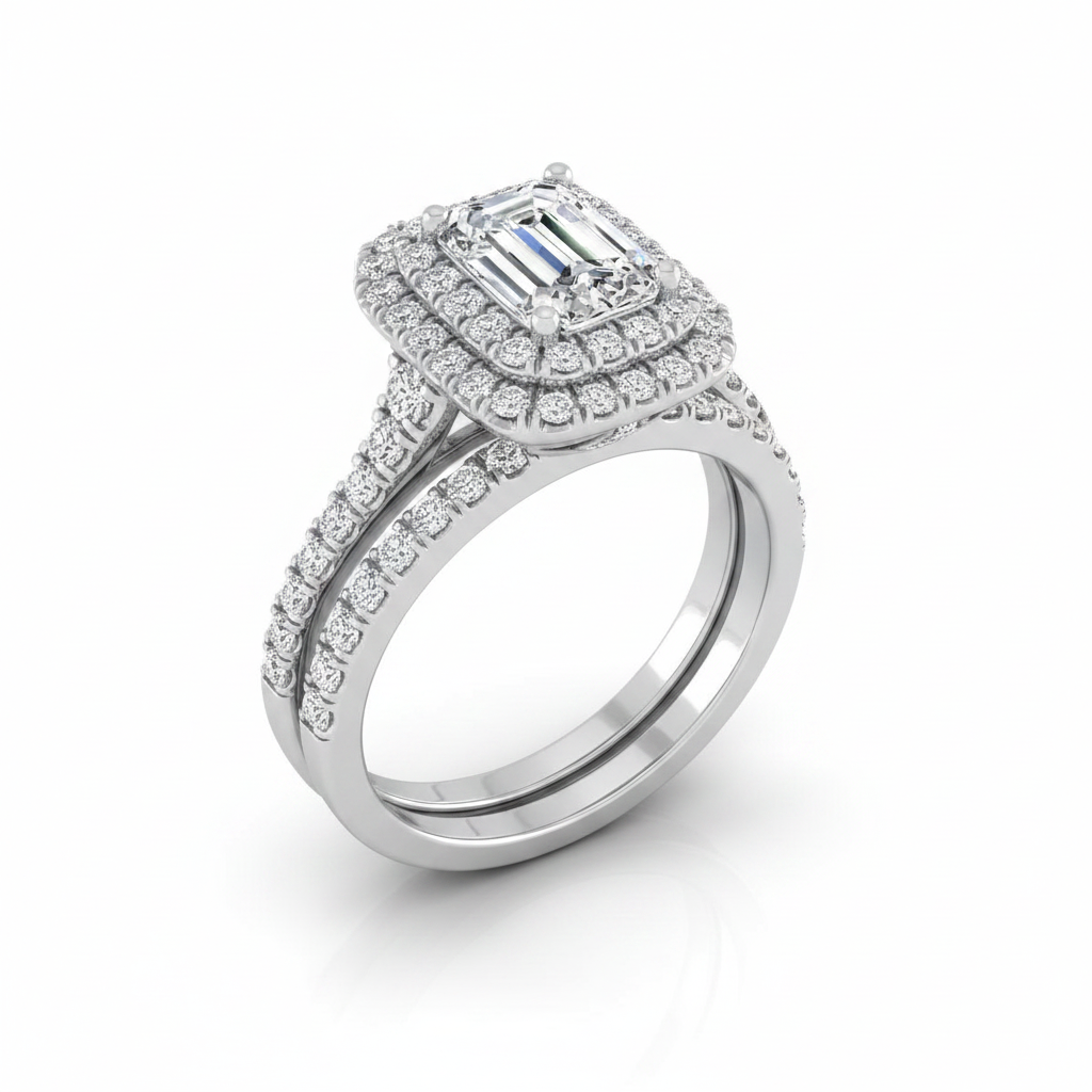 The Britney Matching Wedding Band, Emerald in 18K White Gold