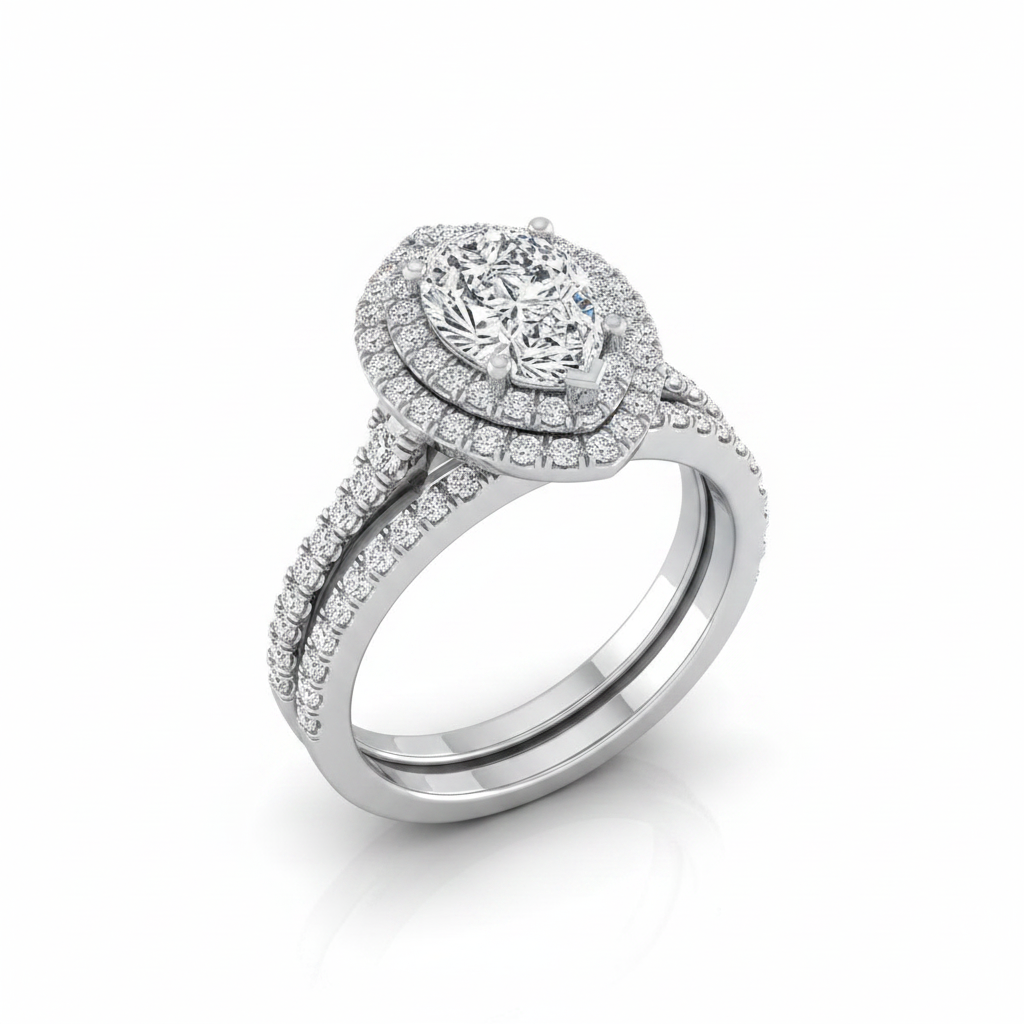 The Britney Matching Wedding Band, Pear in 18K White Gold
