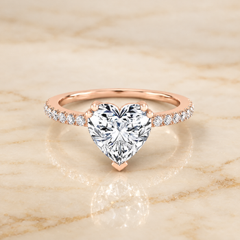 The Kelly Double Claw Prong French Pavé Heart Engagement Ring Setting in 14K Rose Gold