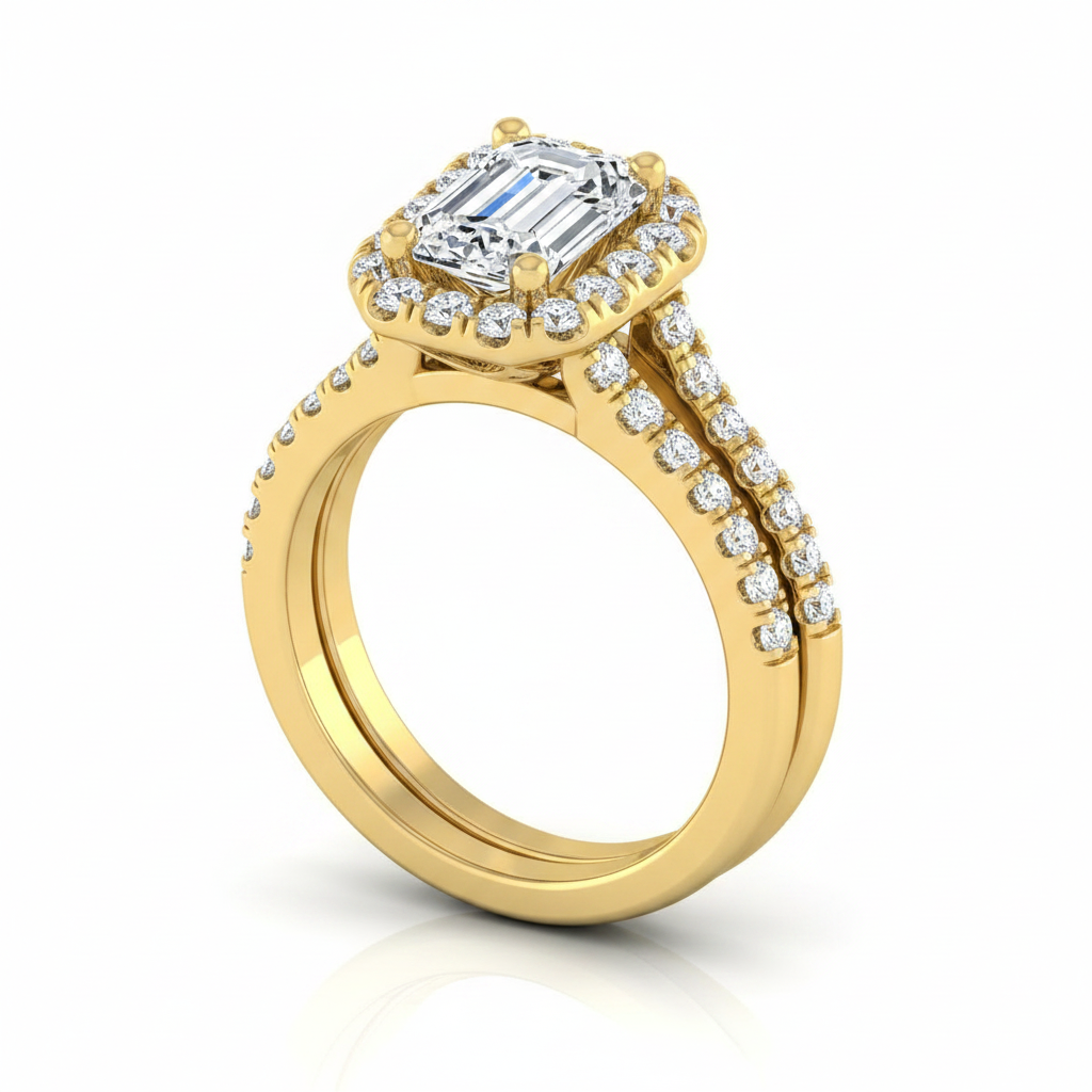 The Calliope Matching Wedding Band, Emerald in 18K Yellow Gold