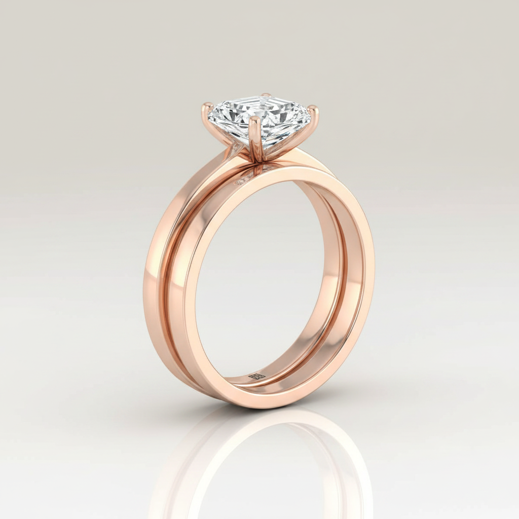 The Carmen Matching Wedding Band, Asscher in 14K Rose Gold