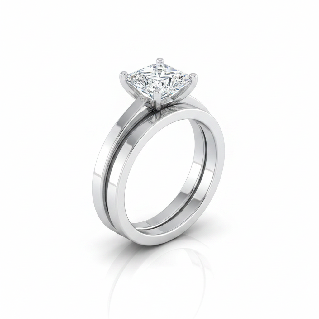 The Carmen Matching Wedding Band, Princess in 18K White Gold