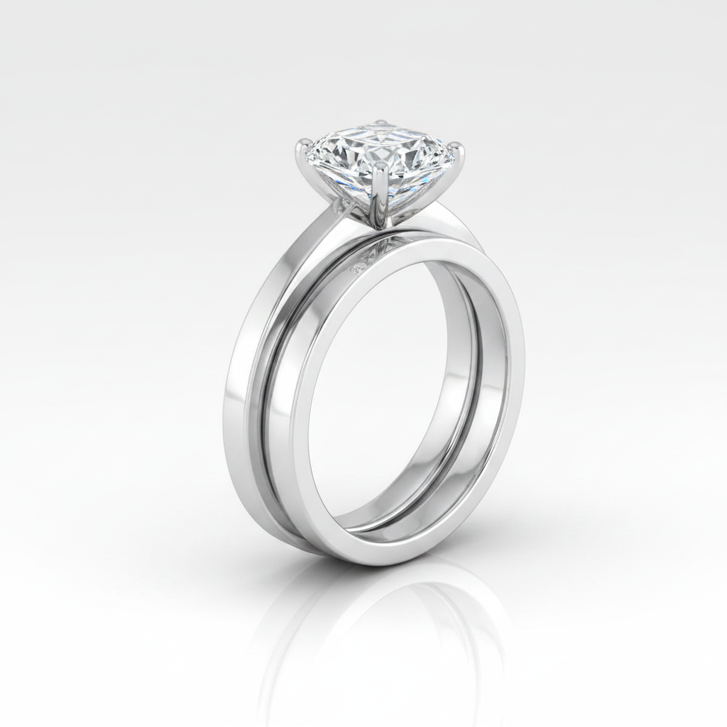 The Carmen Matching Wedding Band, Asscher in Platinum