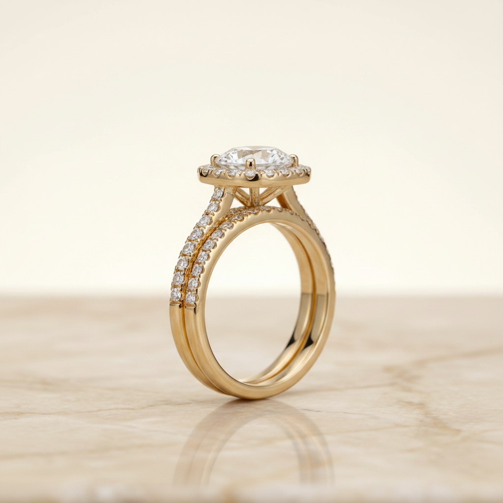 The Carnie Matching Wedding Band, Round in 18K Yellow Gold