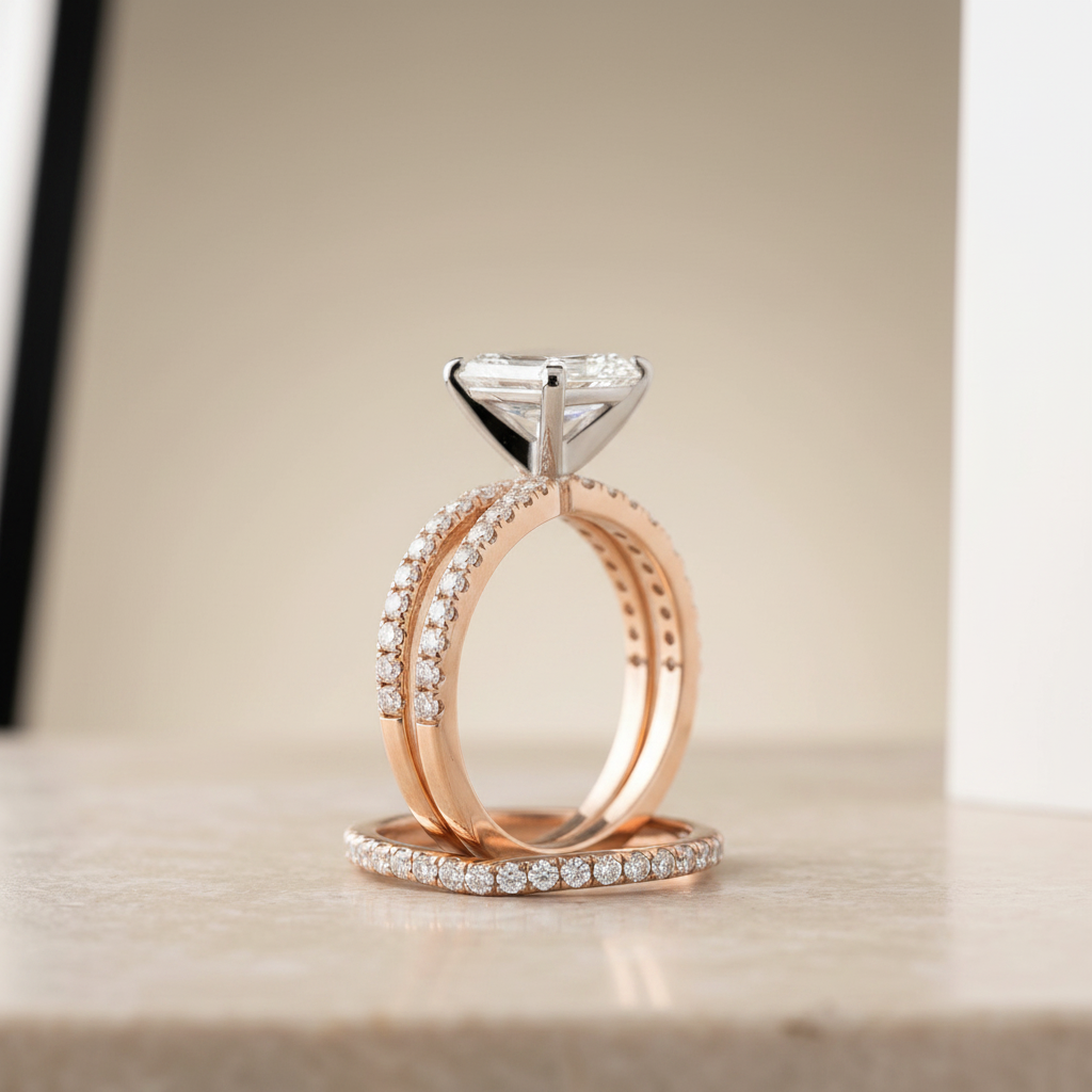 The Carole Matching Wedding Band, Emerald in 14K Rose Gold | RockHer