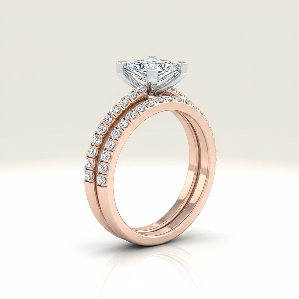 The Carole Matching Wedding Band, Princess in 14K Rose Gold | RockHer