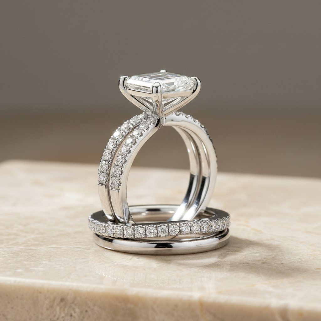 The Carole Matching Wedding Band, Emerald in Platinum | RockHer