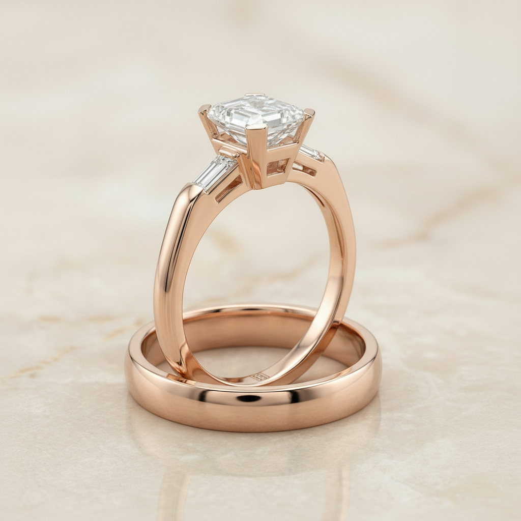 The Caroline Matching Wedding Band, Emerald in 14K Rose Gold | RockHer