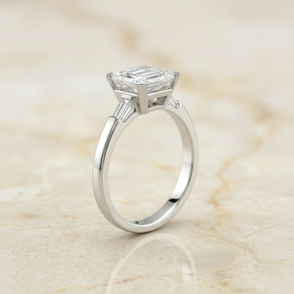 The Caroline Matching Wedding Band, Emerald in 18K White Gold | RockHer