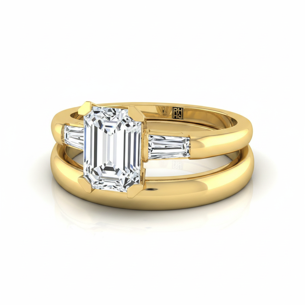 The Caroline Matching Wedding Band, Emerald in 18K Yellow Gold | RockHer