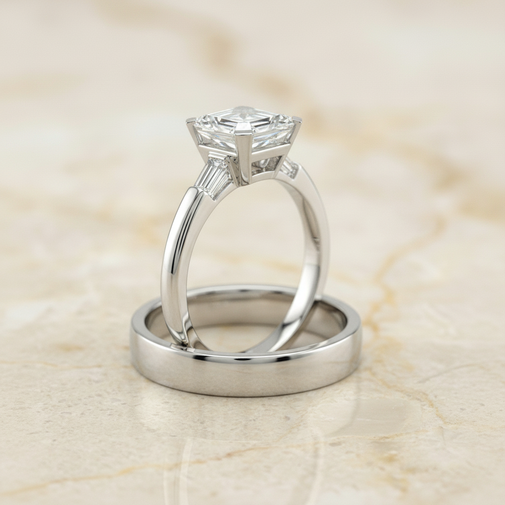 The Caroline Matching Wedding Band, Emerald in Platinum | RockHer