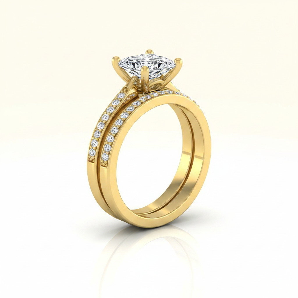 The Carrie Matching Wedding Band, Princess in 18K Yellow Gold