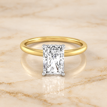 The Dolly Double Hidden Halo Solitaire Radiant Cut Engagement Ring Setting in 18K Yellow Gold