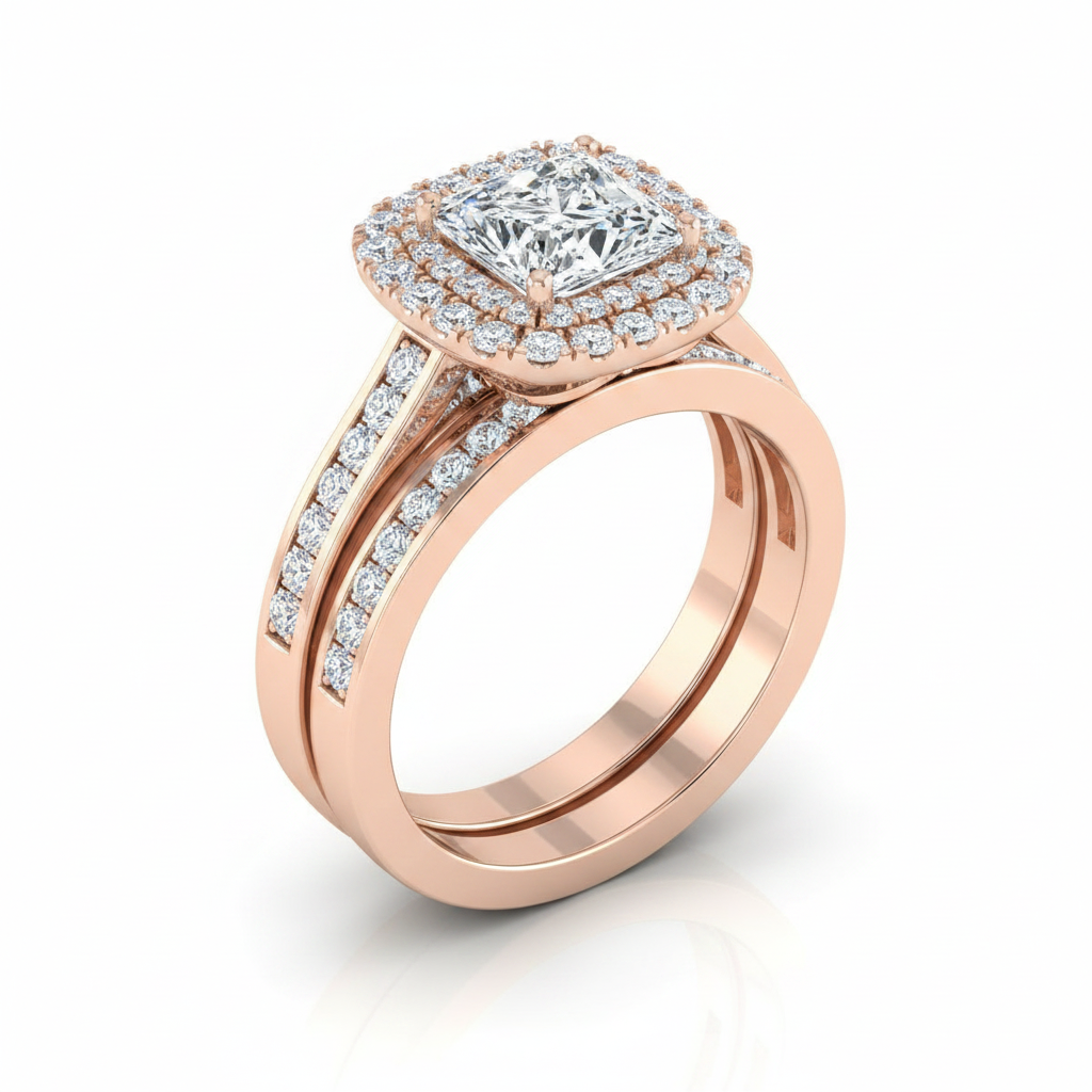 The Cecilia Matching Wedding Band, Princess in 14K Rose Gold