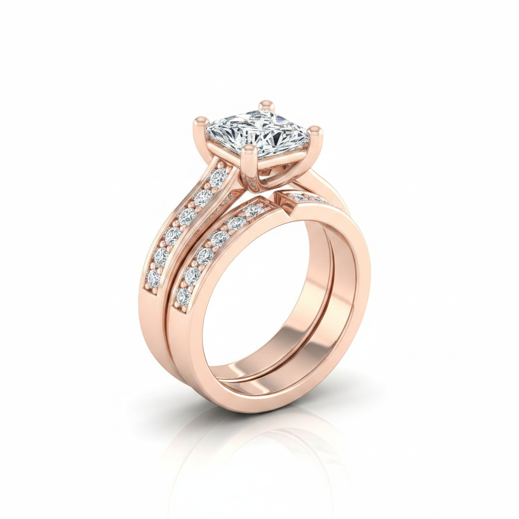 The Celesta Matching Wedding Band, Princess in 14K Rose Gold | RockHer
