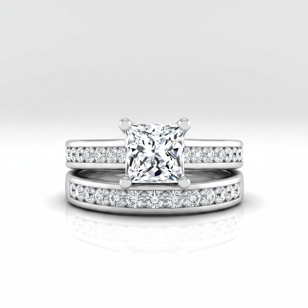 The Celesta Matching Wedding Band, Princess in 18K White Gold | RockHer