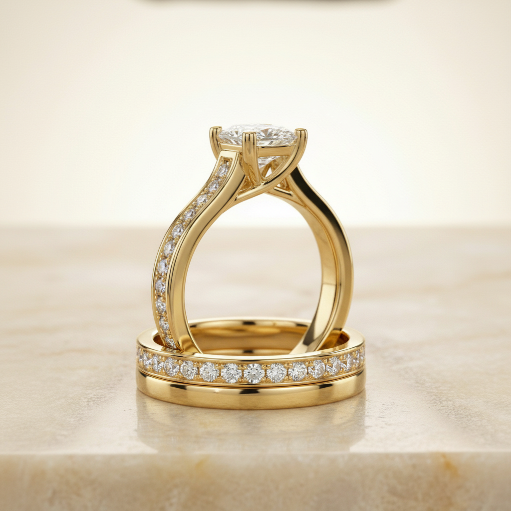 The Celesta Matching Wedding Band, Princess in 18K Yellow Gold | RockHer