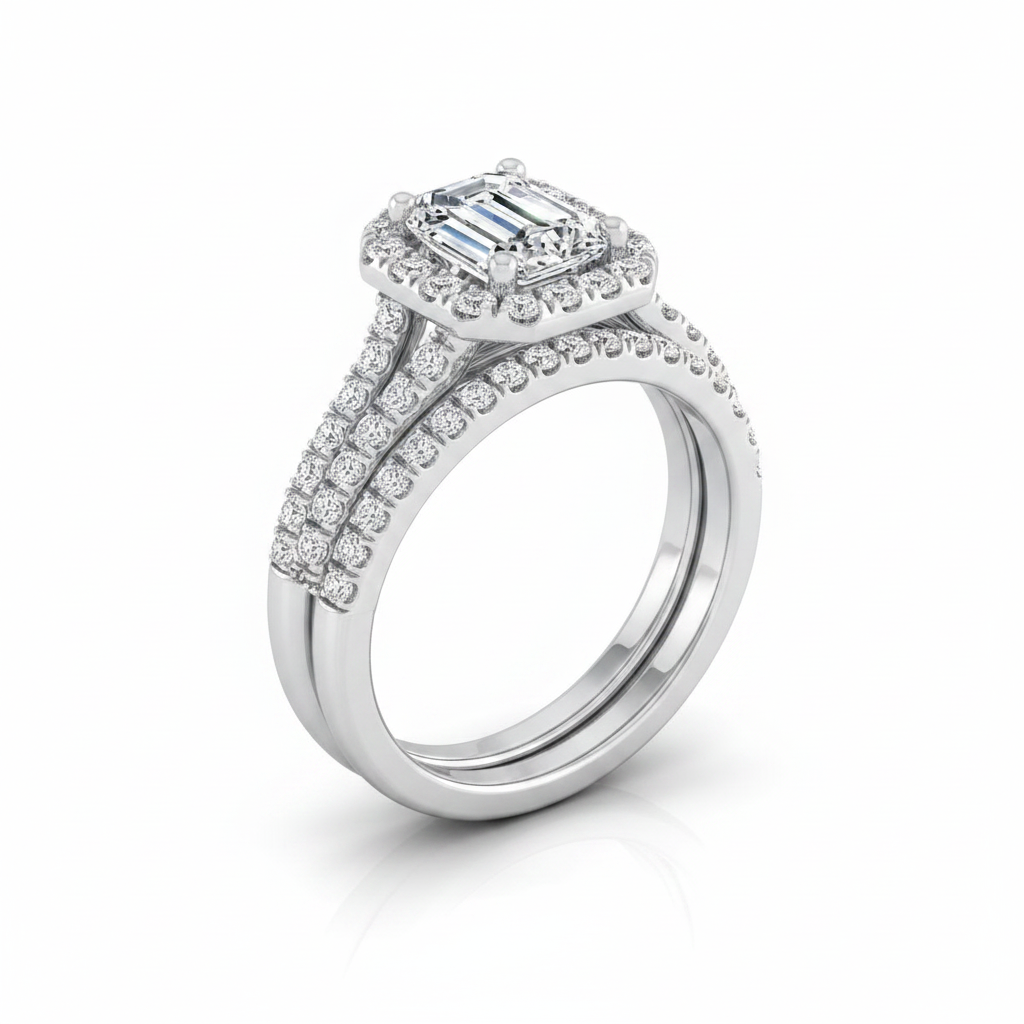The Celine Matching Wedding Band, Emerald in 18K White Gold
