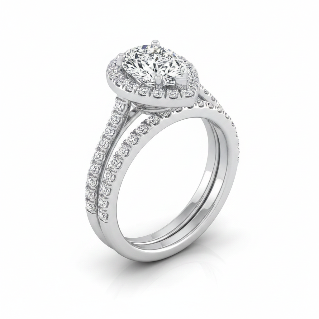 The Celine Matching Wedding Band, Pear in 18K White Gold