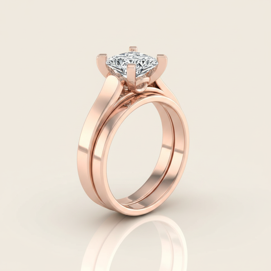 The Charlotte Matching Wedding Band, Princess in 14K Rose Gold