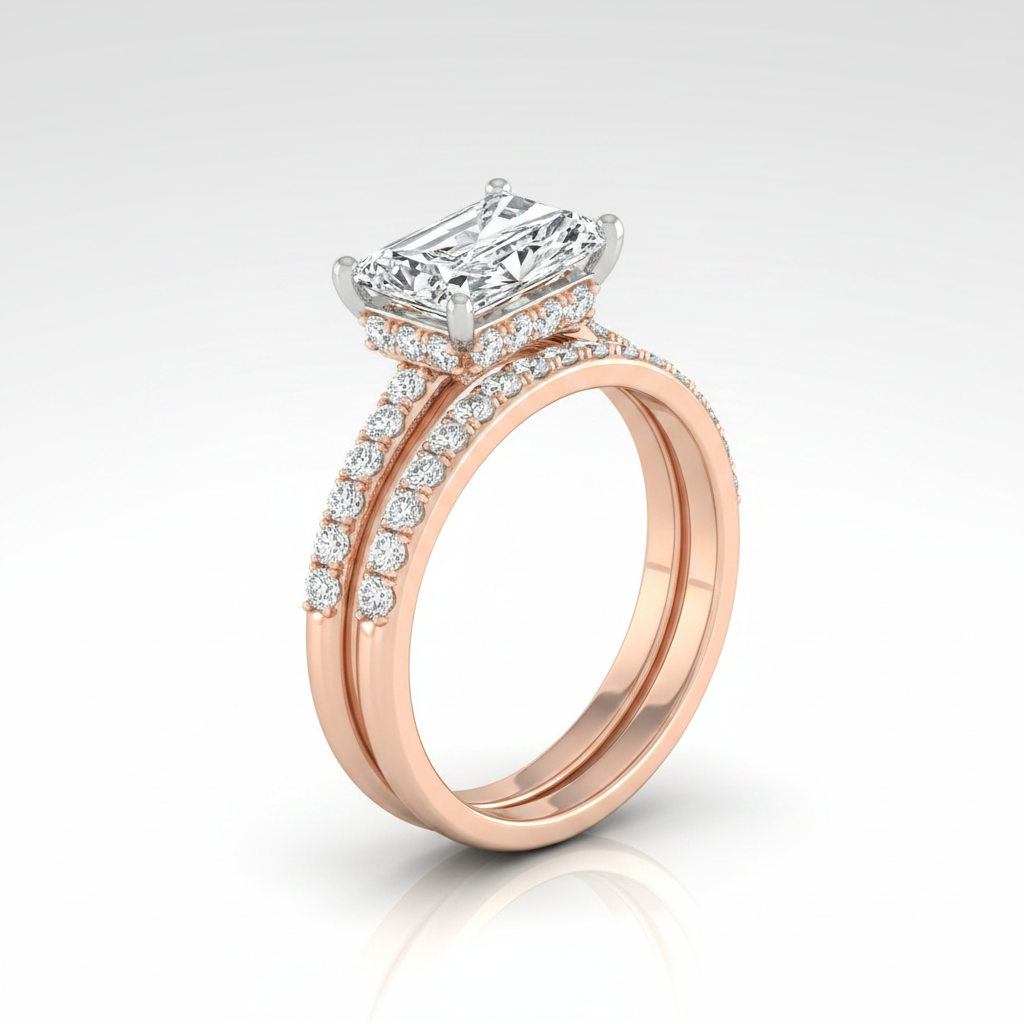 The Cherie Matching Wedding Band, Emerald in 14K Rose Gold